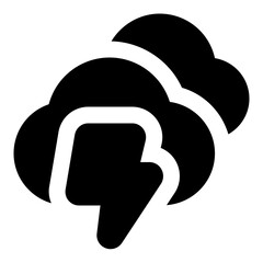 Thunderstorm Glyph Icon Vector, Solid Weather and Climate Symbol for Forecast and Meteorology Concept