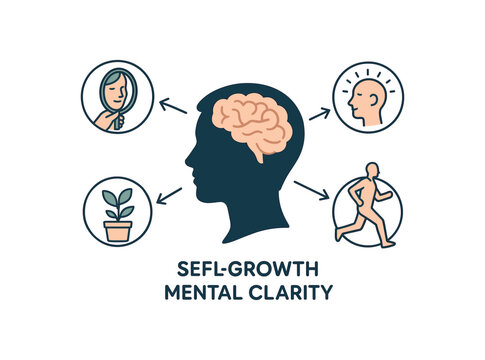 mind map reflection self growth and mental clarity exercise flat vector illustration style isolated on white background