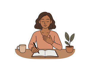 mindful journaling morning reflection and self awareness ritual flat vector illustration style isolated on white background