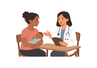 postpartum checkup maternal health and doctor consultation flat vector illustration style isolated on white background