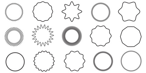 Set of circles with zigzag edges, Sunburst sticker shapes, Rounded starburst zigzag, circle shapes & star shapes offer price tag, discount, sale label, stickers, Star or sunburst silhouettes 