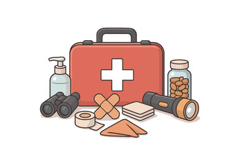 first aid kit home safety and emergency preparedness flat vector illustration style isolated on white background