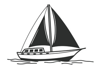 Fototapeta premium Sailboat Silhouette Line Art Illustration