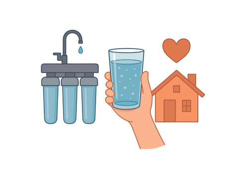 water filter system safe drinking water and home health flat vector illustration style isolated on white background