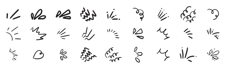 Hand drawn of shine sunburst sparkle ray With illustration style doodle and line art. Doodle line rays. sparkle, flash, icon, burst, comic, explosion, expressive, fireworks, ray, shine, visual, comic,