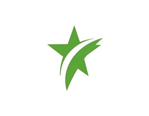 Obraz premium Green star with upward curved white line, all on a white background