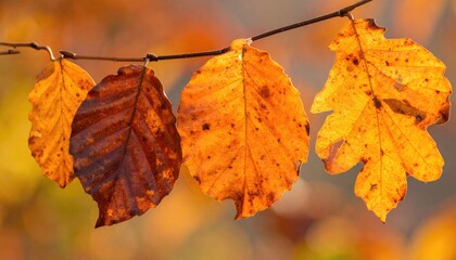 Obraz premium Autumn leaves on branch, warm colors (1)