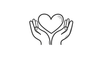 Obraz premium Hands cradling a heart symbol, simple outline, monochrome style