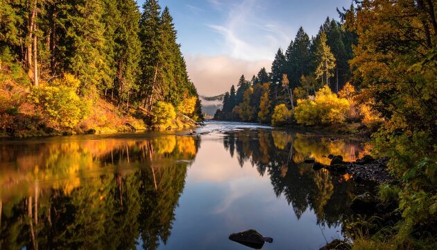 Autumnal river reflecting fall foliage (1)