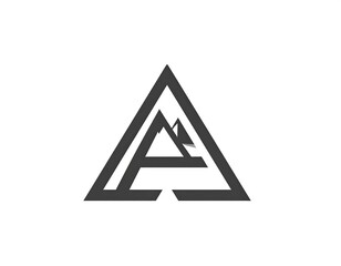 Minimalist design featuring a stylized, geometric mountain landscape icon