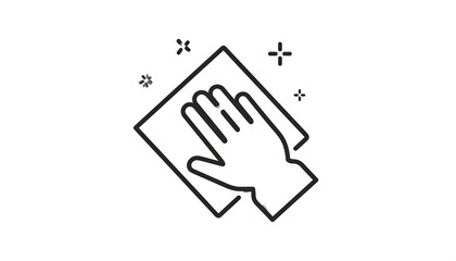 Minimalist icon of a hand using a cloth, with sparkly details