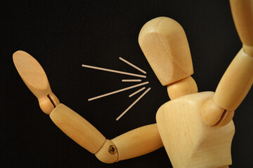 Angry wooden mannequin shouting - Concept of anger and frustration