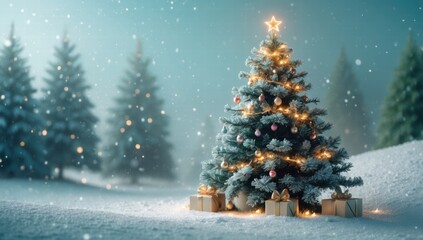 Obraz premium decorated Christmas tree, a centerpiece of winter wonderland