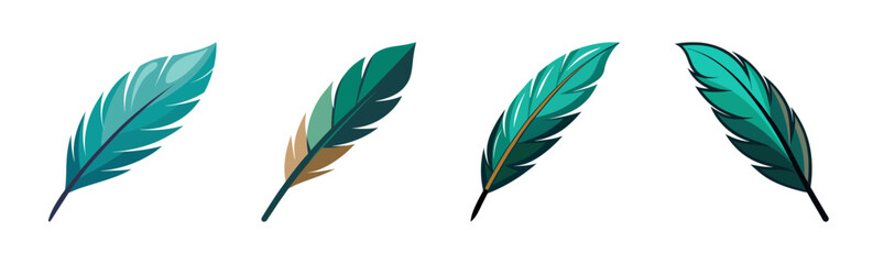 Obraz premium Four teal feather graphics isolated on