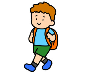 歩いて帰る茶髪の男の子