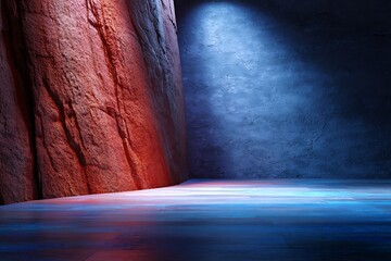 Abstract Red and Blue Textured Wall with Colored Floor in Modern Space