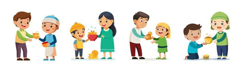 Children receiving money gifts from adults festive occasion celebration