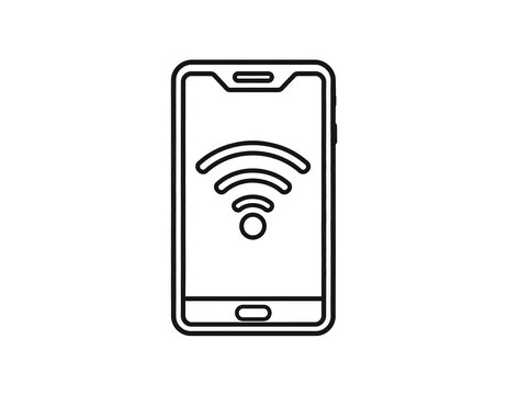 Line drawing of a mobile phone displaying a Wi-Fi signal symbol