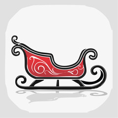 A festive red and black sleigh with elegant scrollwork, ready for winter holidays.