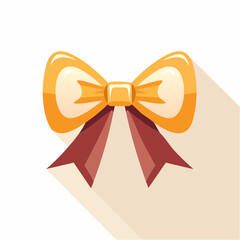 Illustration of a shiny golden bow with brown ribbons on a beige background.