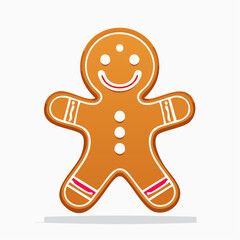 A cheerful gingerbread man with a smiling face, decorated with icing, ready for the holidays.
