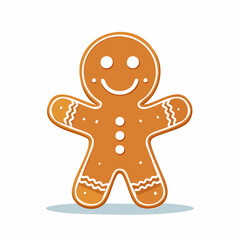A cheerful gingerbread man cookie decorated with white icing and buttons.