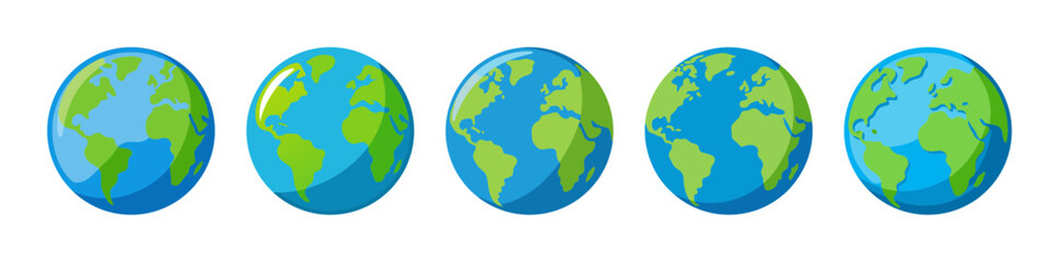 Naklejka premium Five simple earth planet graphics in a row with soft hues
