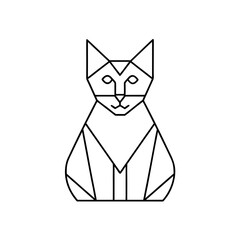 Geometric line art cat design on transparent background