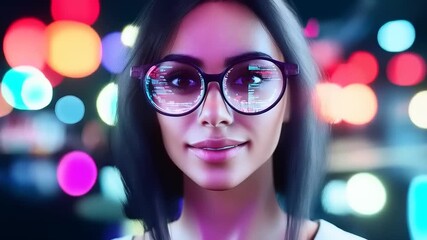 Focused female programmer with spectacles displaying digital code reflecting on glass lenses - Powered by Adobe