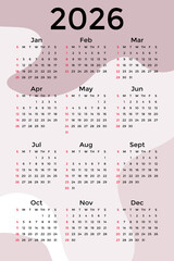 2026 calendar with peach nude background