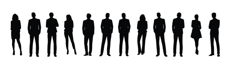 Vector UI Illustration Business People Concept. Business people man silhouette set. Black Silhouettes Business People Standing, vector illustration.