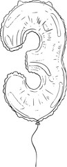 Hand Drawn Balloon Number 3 SVG Vector Illustration