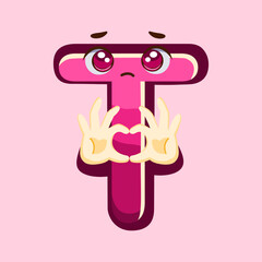 Pink letter T cartoon character making a funny gesture, suitable for creative alphabet designs and learning materials.