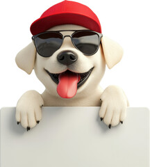 Dog wearing sunglasses and a cap isolated on transparent background