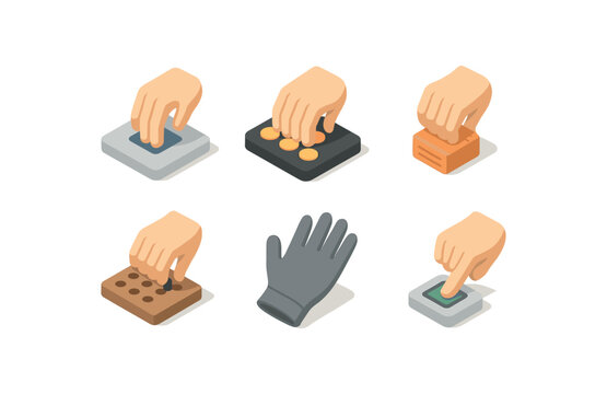 isometric icon items isolated on white background fingers tactile sensor fingers pressure pad fingers grip enhancer fingers dexterity board fingers glove liner fingers fingerprint reader