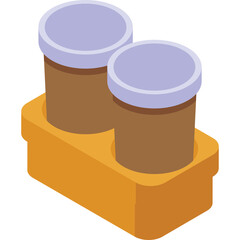 Two Brown Cylindrical Containers With Light Purple Lids Set In An Orange Rectangular Holder On A Transparent Background