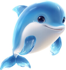 Dolphin smiling playful ocean animal cartoon isolated on transparent background