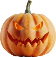 Jack-o-lantern glowing orange with carved scary face isolated on transparent background
