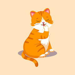 Cute orange cat licking its paw adorably, perfect for animal, pet, or daily life cartoon vector design.