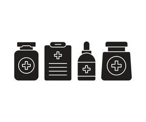 medicine bottle and medical clipboard icon vector illustration