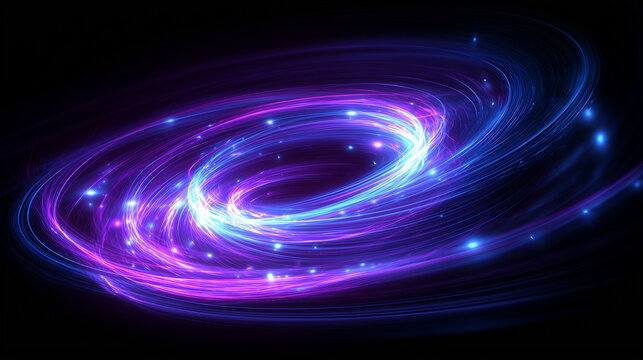 黒い背景に渦巻く青と紫の光のエネルギー