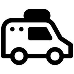 Ambulance. Outlined stroke vector icon with black-filled details.