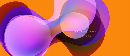 Abstract flowing shapes, vibrant colors, orange backdrop. Modern design elements create dynamic visual impact. Smooth gradients, soft curves.