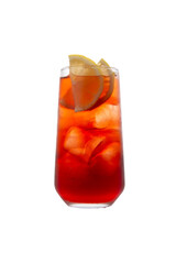 Red cocktail with a slice of lemon. transparent