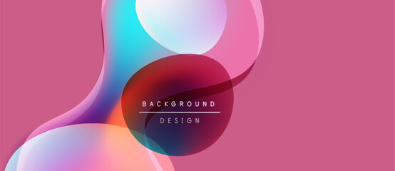 Abstract fluid shapes overlap, creating vibrant color blends. Pink background supports dynamic design elements. Text reads background design.