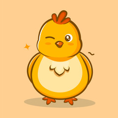 Adorable yellow chick winking playfully, perfect for mascot, children, or cartoon design illustration.