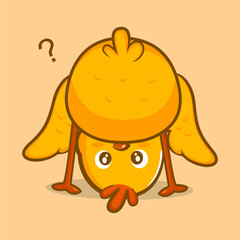 Funny yellow chick standing upside down with a confused expression, perfect for humor, mascot, or children’s cartoon illustration.