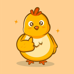 Cute yellow chick showing a thumbs up gesture with a cheerful expression, perfect for mascot, education, or cartoon illustration.