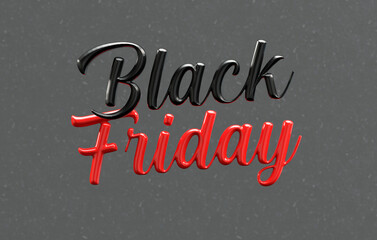 Stylized text of the words &ldquo;Black Friday&rdquo; with contrasting black and red letters on a neutral background in 3D rendering