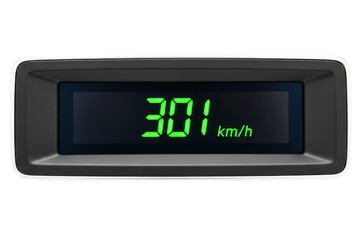 Digital car speedometer display showing a very high speed isolated on transparent background